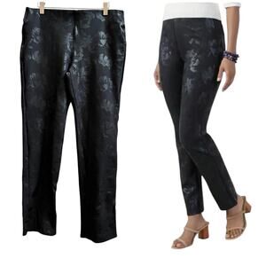 Soft Surroundings Black Ponte Twilight Floral Legging Pant Size Tall Large